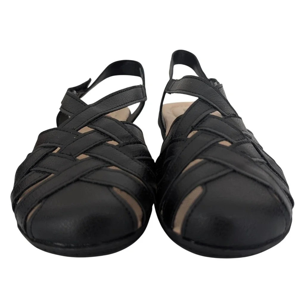 Baretraps Brinley Fisherman Slingback Sandal Women 8W Black Faux Leather Comfort